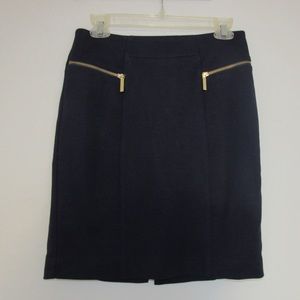 Navy Blue Pencil Skirt, Gold Zippers